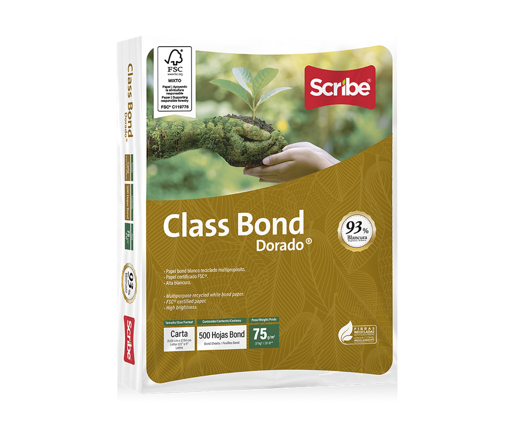 Caja de Papel Bond Scribe Class Bond Dorado Carta 92% de Blancura 75g 5000 Hojas
