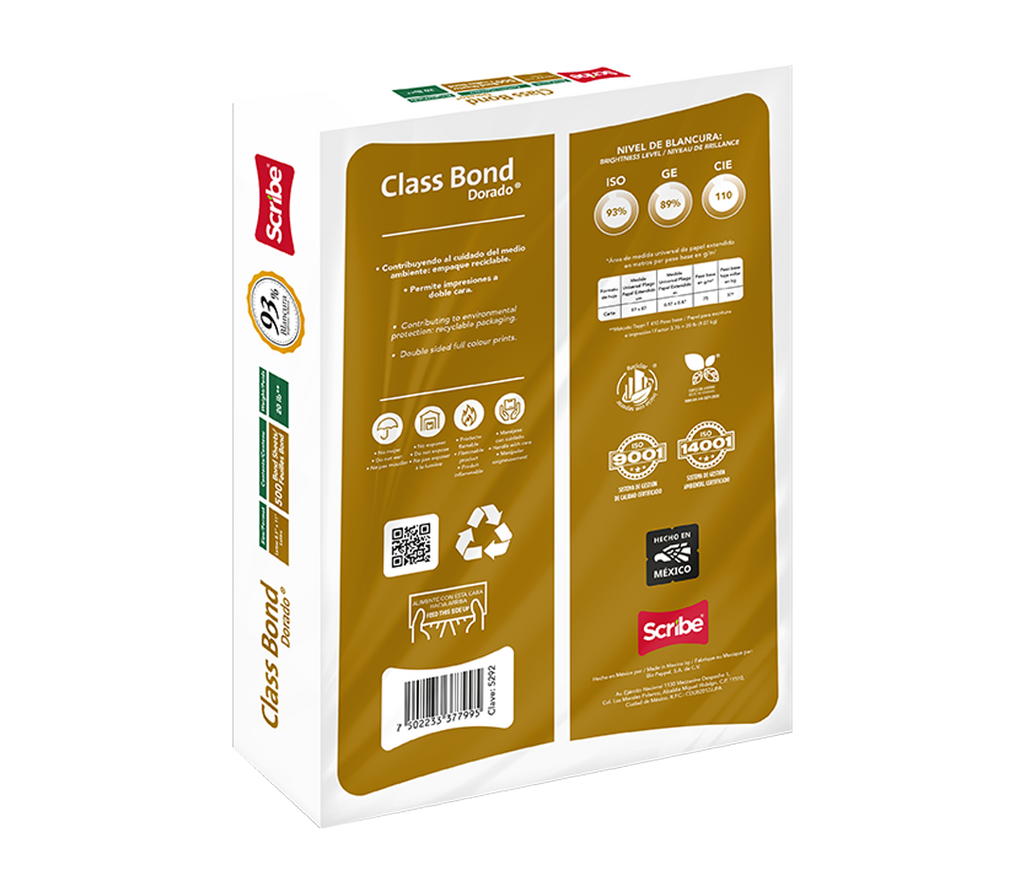 Caja de Papel Bond Scribe Class Bond Dorado Carta 92% de Blancura 75g 5000 Hojas