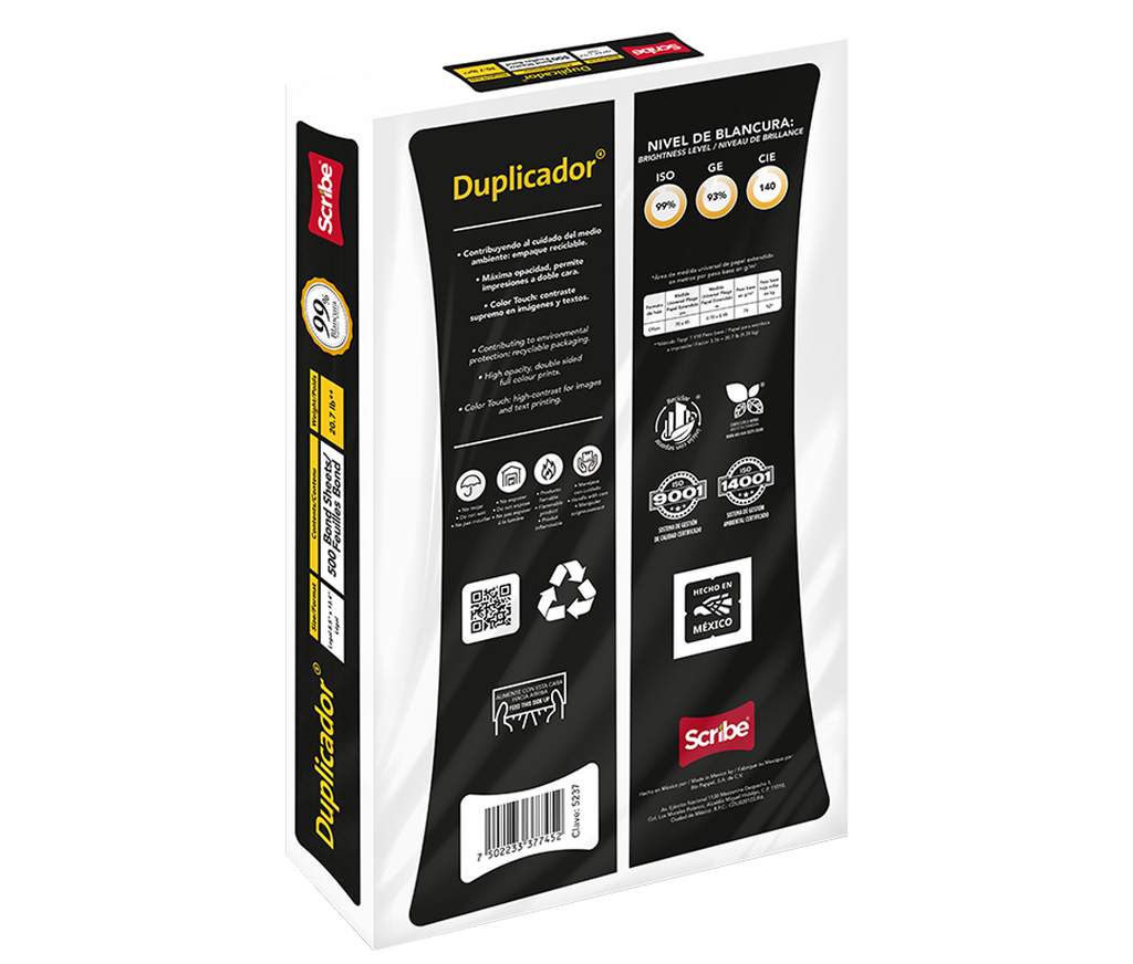 Caja de Papel Bond Scribe Duplicador Oficio 99% de Blancura 78g 5000 Hojas
