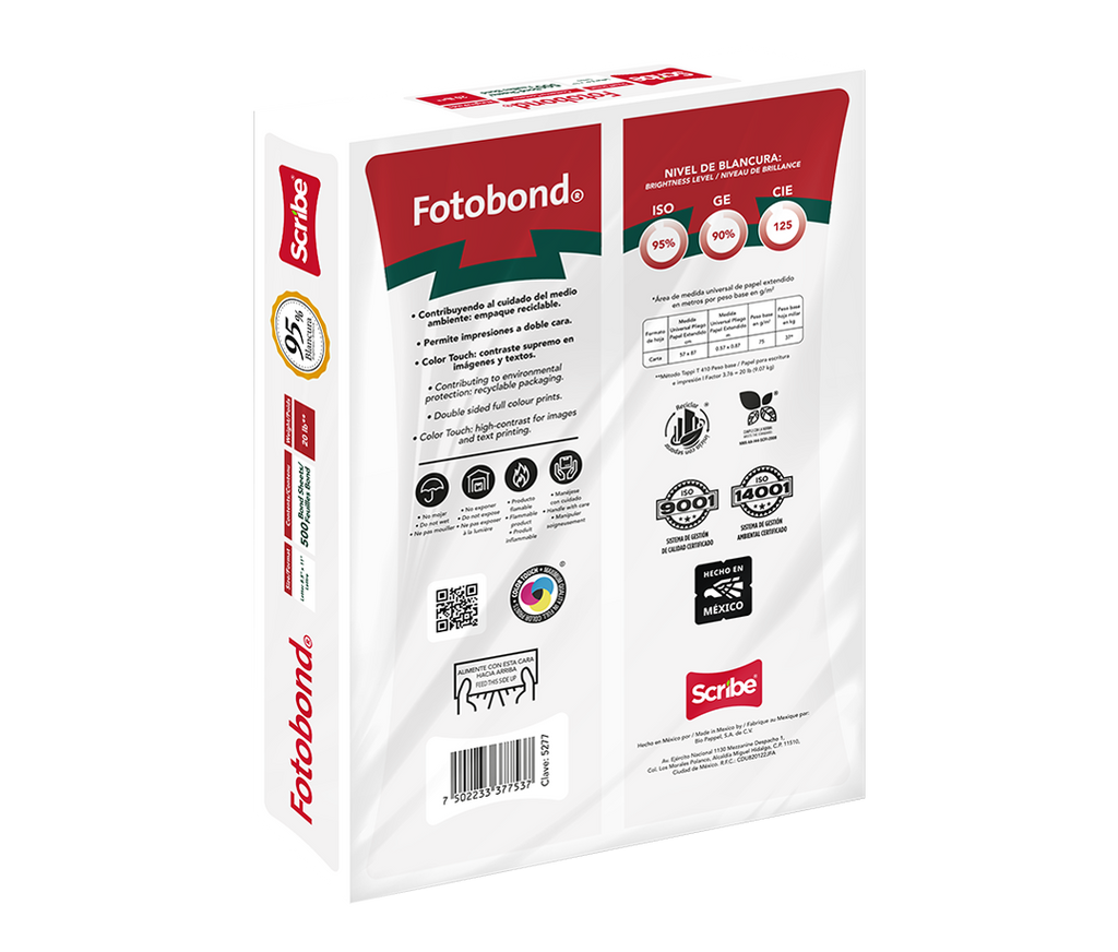 Caja de Papel Bond Scribe FotoBond Carta 95% de Blancura 75g 5000 Hojas