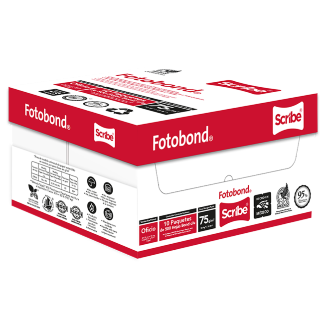 Caja de Papel Bond Scribe FotoBond Oficio 95% de Blancura 75g 5000 Hojas