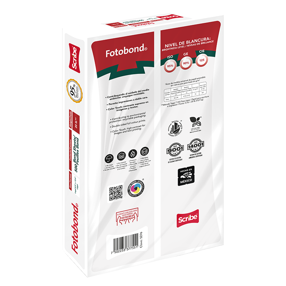 Caja de Papel Bond Scribe FotoBond Oficio 95% de Blancura 75g 5000 Hojas