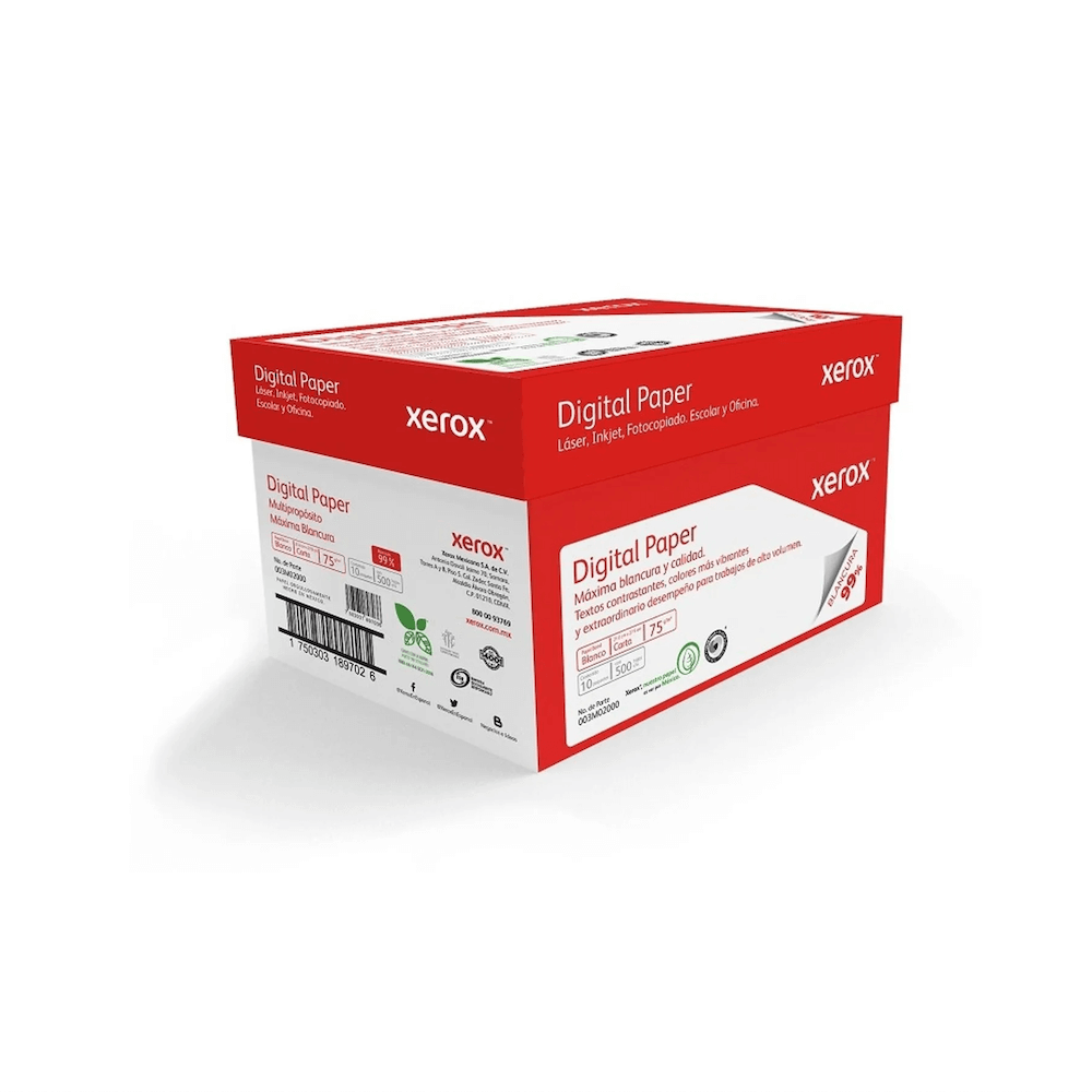 Caja de Papel Bond Xerox Rojo Carta 99% de Blancura 75g 5000 Hojas 003M02000