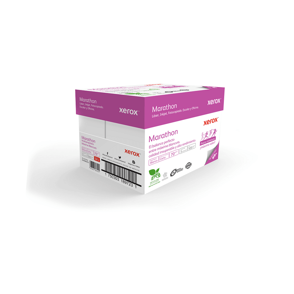Caja de Papel Bond Xerox Marathon Pony Carta 99% de Blancura 70g 2500 Hojas 003M02055