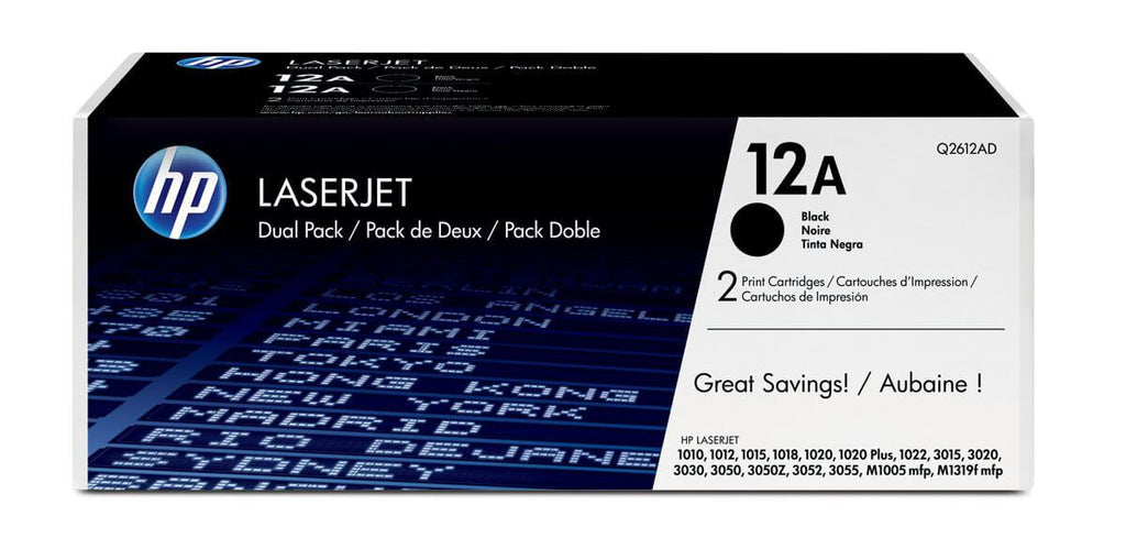 Pack de 2 Cartuchos de Tóner HP 12A Negro Laserjet Original Q2612AD